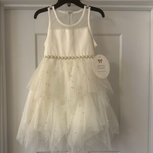 Girls' Ivory Tulle Party Dress with Pearl Waist